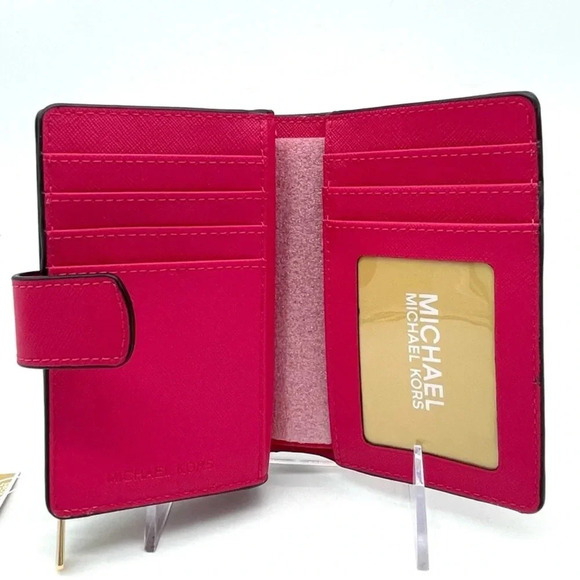 Michael Kors Medium Bifold Zip Chain Wallet Electric Pink (NWT) - Picture 7 of 9